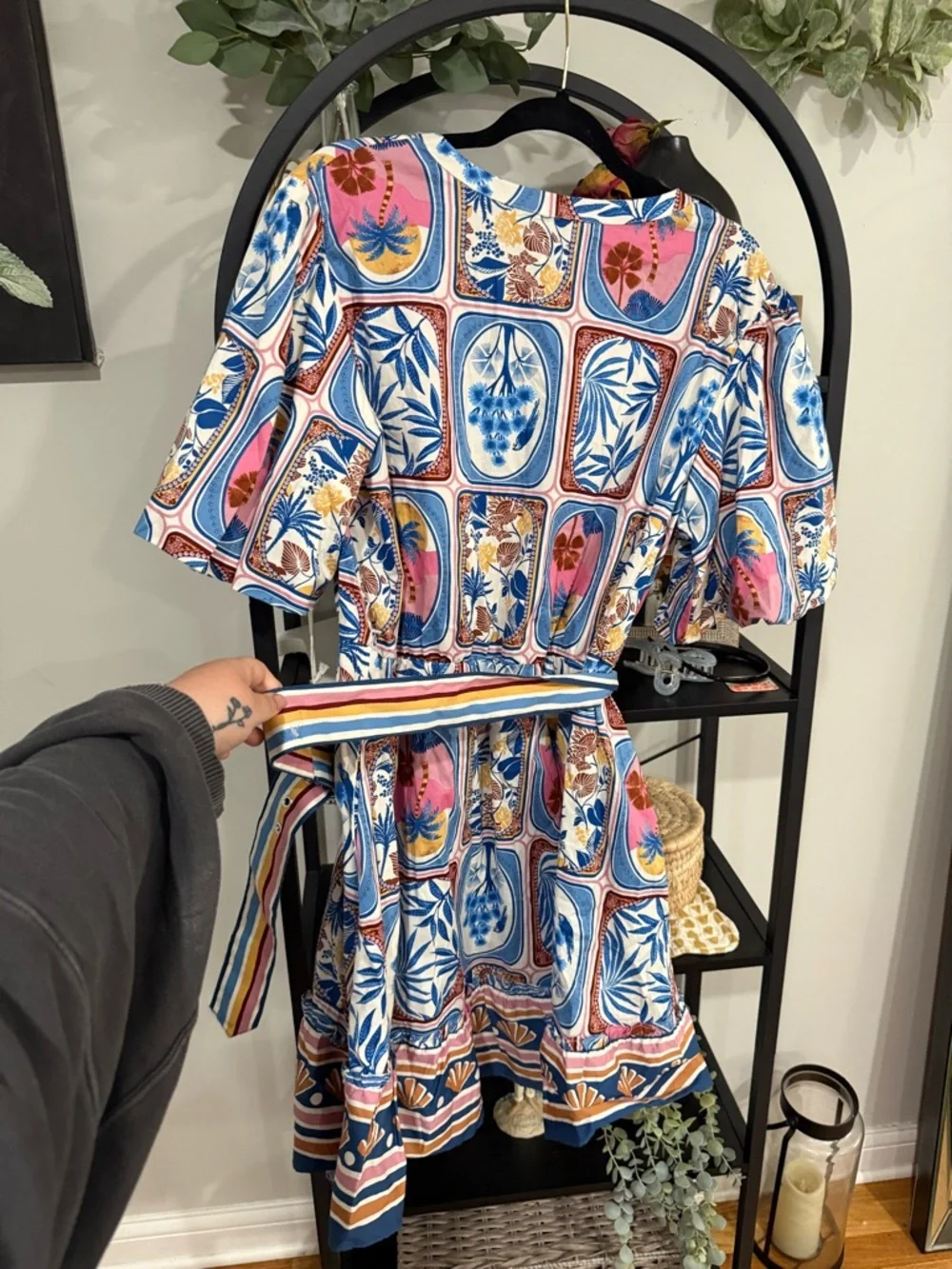 Joie Printed Belted Mini Dress | Size 16 | Boho Floral Tile Print | NWT - Picture 13 of 13